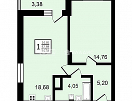 1-комнатная квартира, 44.38 м2