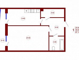 1-комнатная квартира, 67.1 м2