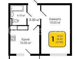 1-комнатная квартира, 37.9 м2