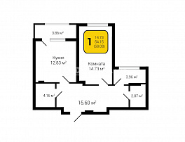1-комнатная квартира, 56.08 м2