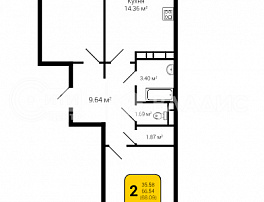 2-комнатная квартира, 68.09 м2