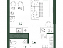 1-комнатная квартира, 27.6 м2