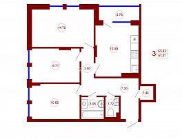 3-комнатная квартира, 67.31 м2