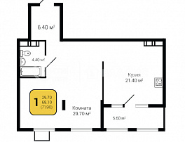 1-комнатная квартира, 71.9 м2