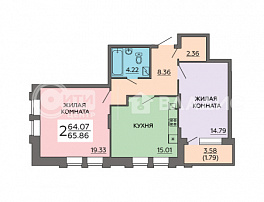 2-комнатная квартира, 65.86 м2