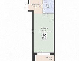 1-комнатная квартира, 30.43 м2