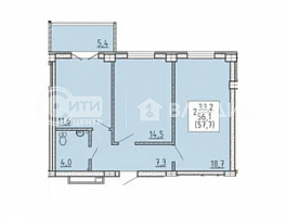 2-комнатная квартира, 57.7 м2