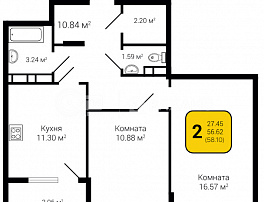 2-комнатная квартира, 58.1 м2