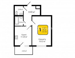 1-комнатная квартира, 45.58 м2