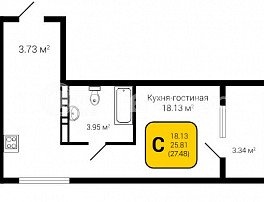 1-комнатная квартира, 27.48 м2