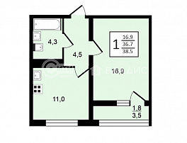 1-комнатная квартира, 38.5 м2