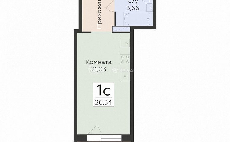 1-комнатная квартира, 26.34 м2, эт. 14, id: 1071730, фото 13