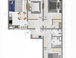 3-комнатная квартира, 94.7 м2