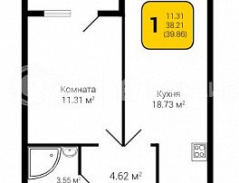1-комнатная квартира, 39.95 м2