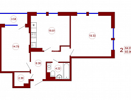 2-комнатная квартира, 65.86 м2