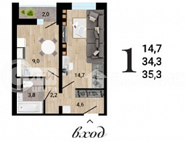 1-комнатная квартира, 35.3 м2