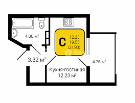 1-комнатная квартира, 21.93 м2