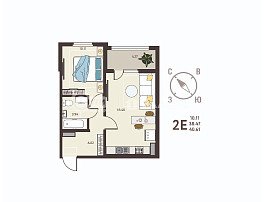 1-комнатная квартира, 40.61 м2