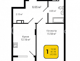 1-комнатная квартира, 42.66 м2