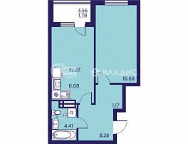 1-комнатная квартира, 48.31 м2