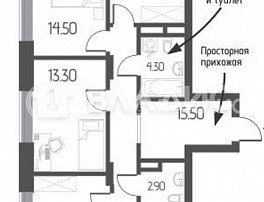 3-комнатная квартира, 89.7 м2