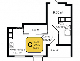 1-комнатная квартира, 32.1 м2