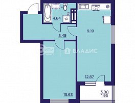 1-комнатная квартира, 52.55 м2