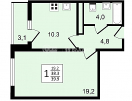 1-комнатная квартира, 39.9 м2