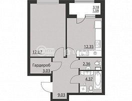 1-комнатная квартира, 49.8 м2