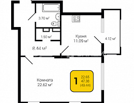 1-комнатная квартира, 49.44 м2