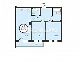 2-комнатная квартира, 57.42 м2