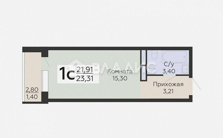 Студия 23.30м², эт. 7, фото 8