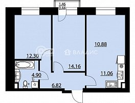 2-комнатная квартира, 60.56 м2