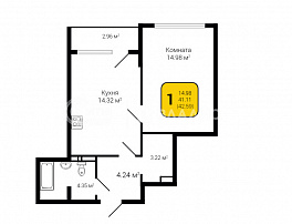 1-комнатная квартира, 42.59 м2