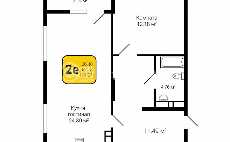1-комнатная квартира, 54.87 м2, эт. 3, id: 760569, фото 22