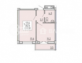 1-комнатная квартира, 37 м2