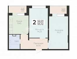 2-комнатная квартира, 55.24 м2