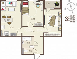 2-комнатная квартира, 60.97 м2