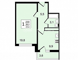 1-комнатная квартира, 39.4 м2