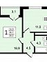 1-комнатная квартира, 38.3 м2, эт. 12, id: 1056337, фото 1