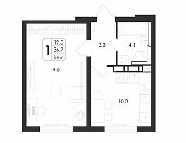 1-комнатная квартира, 36.7 м2