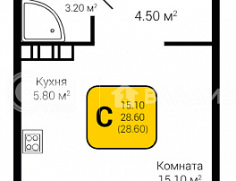 1-комнатная квартира, 28.6 м2