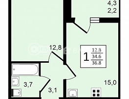 1-комнатная квартира, 36.9 м2