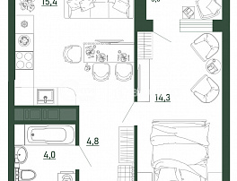 1-комнатная квартира, 40 м2