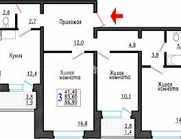 3-комнатная квартира, 86.9 м2