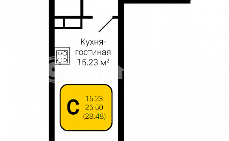 1-комнатная квартира, 28.48 м2, эт. 4, id: 816879, фото 6