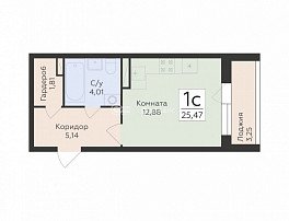 1-комнатная квартира, 25.47 м2