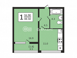 1-комнатная квартира, 38.5 м2