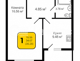 1-комнатная квартира, 36.28 м2