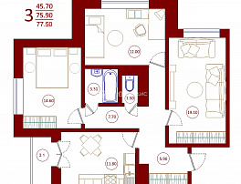 3-комнатная квартира, 77.5 м2